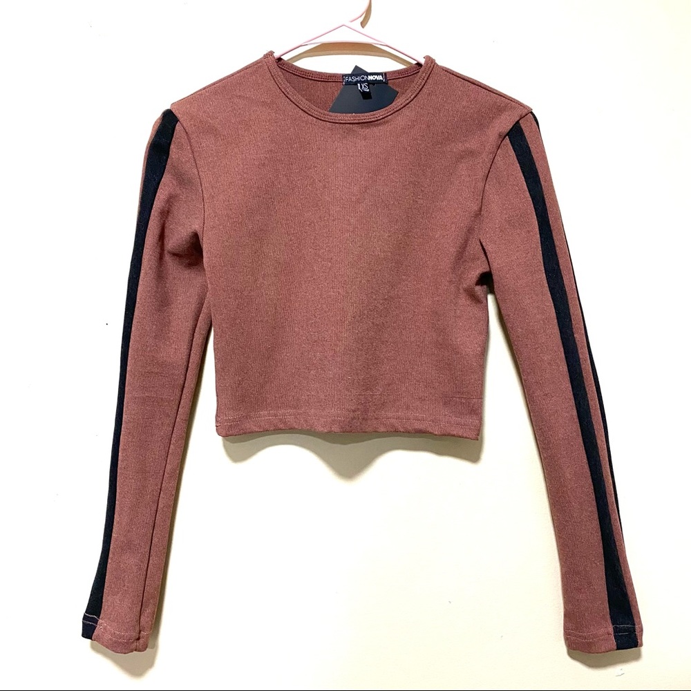 New Without Tag Fashion Nova Long Sleeve Crop Top with stripes on the sleeves